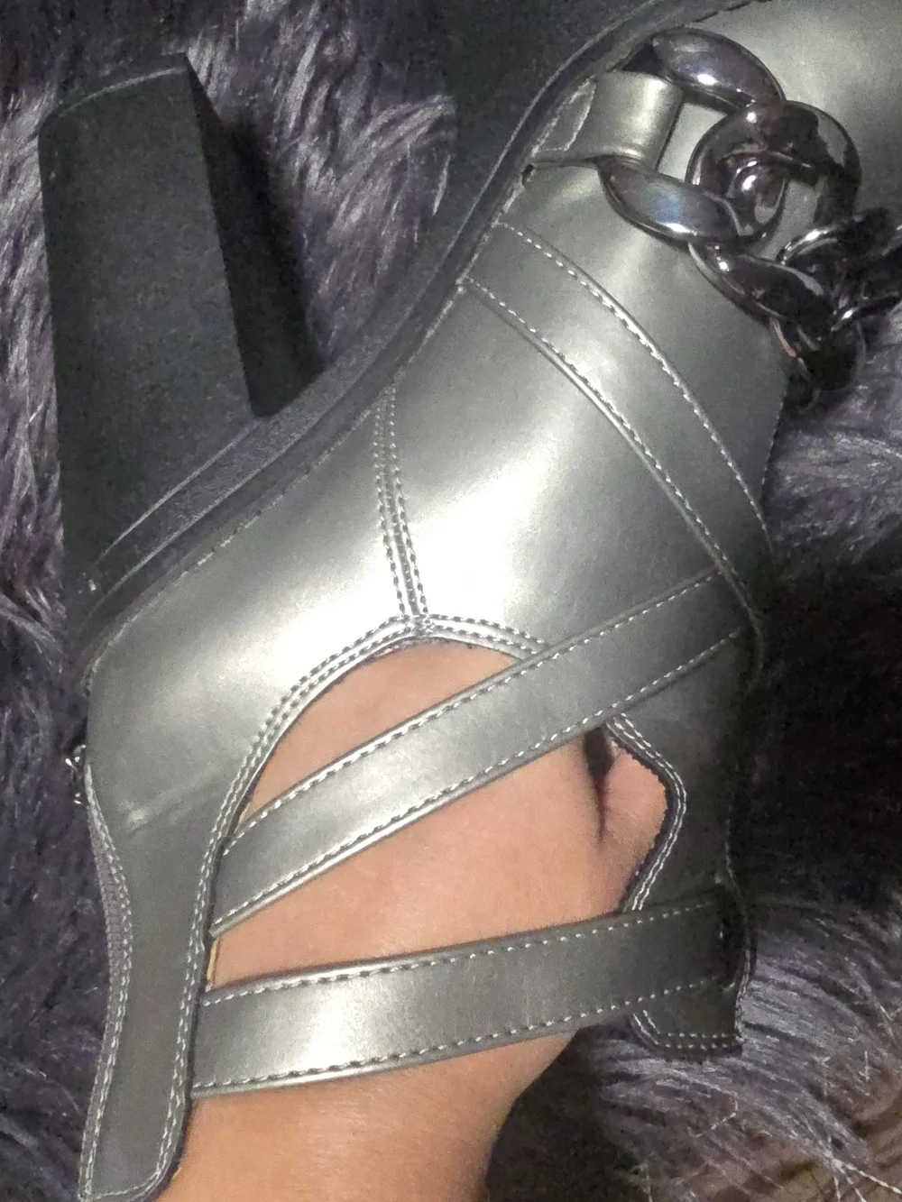 Platform Chunky Heel Sandals in Metallic Gray